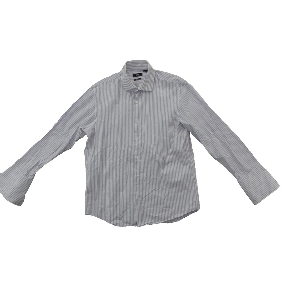 BOSS Hugo Boss Shirt Mens 16.5 32/33 White Stripe Regular Fit Dress Long Sleeve